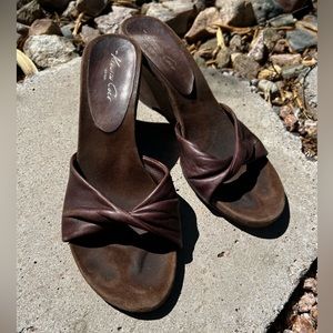 Kenneth Cole New York Brown open toed wedge sandals shoes women’s size 8.5 used